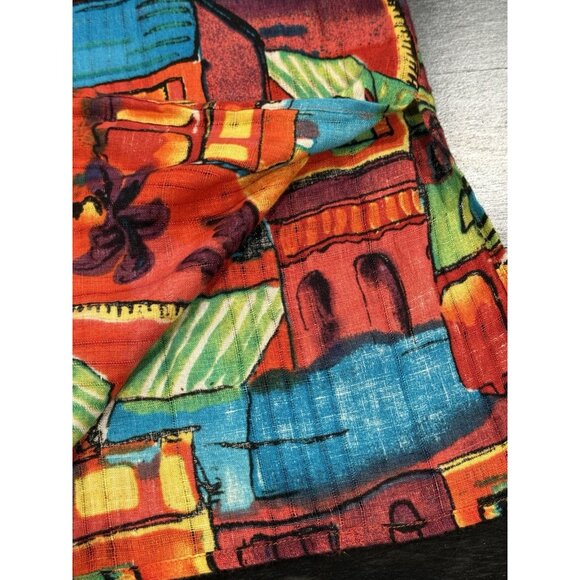 Chicos Linen Button Up Multicolor Village City Artsy Colorful Womens XL 3 - Picture 8 of 12